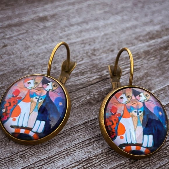 Jewelry - Limited-edition! Cat Earrings Abstract Oil Painting - Ernie